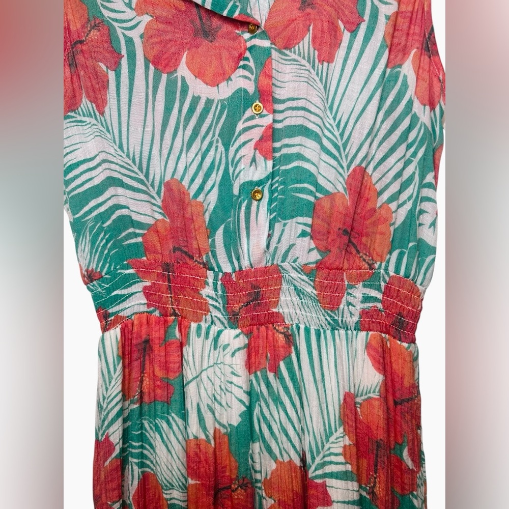Alex & Parker Hibiscus Sleeveless Tiered Midi Dress Small Hawaiian Boho Vacay - Picture 6 of 14